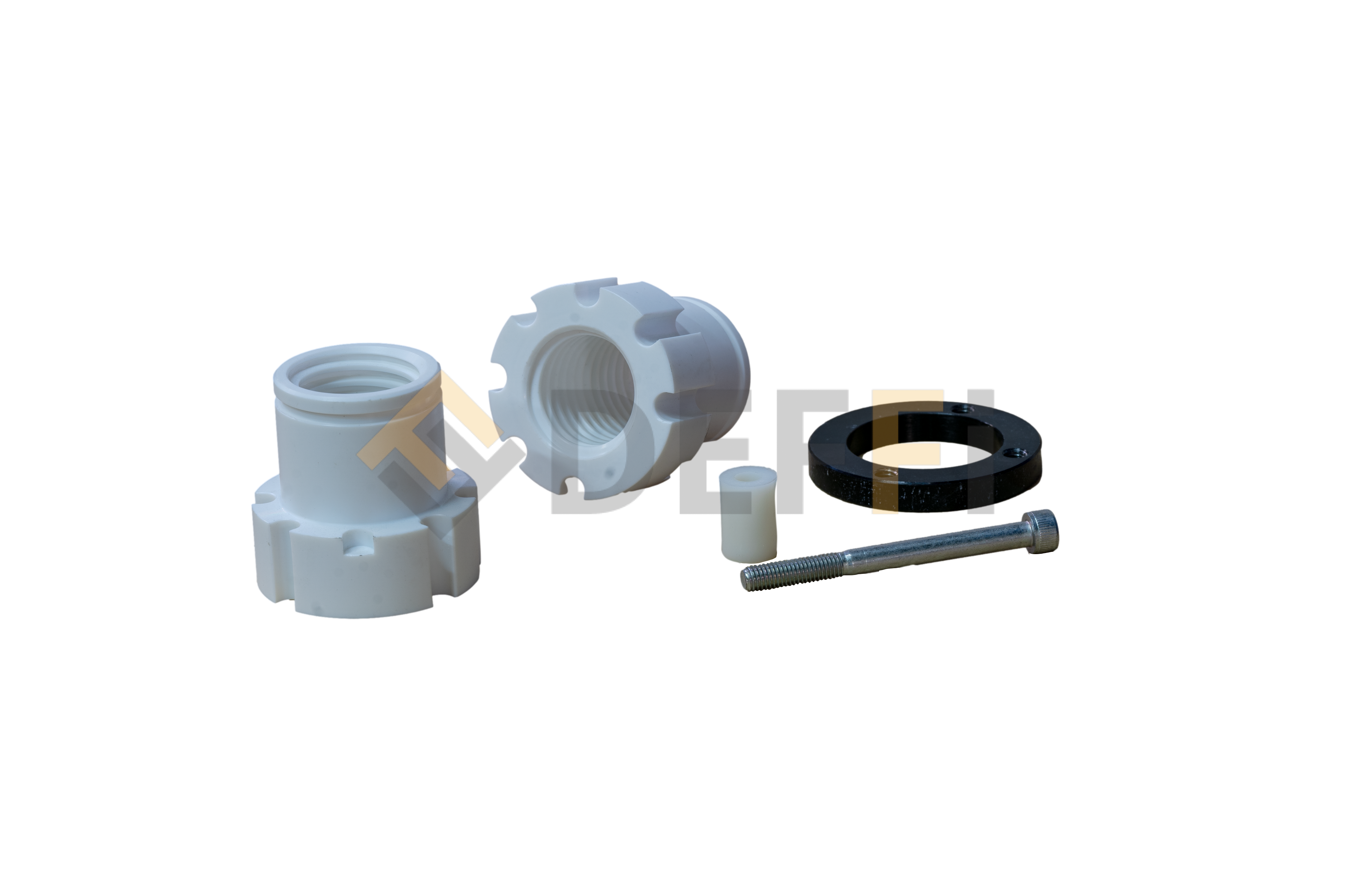 4448198-Ensemble écrou porteur + écrou de sécurité
comprend :
- 2 écrous plastique M40x5 Z.15.81.130
- 1 rondelle 4441006
- 1 entretoise 4441009
- 1 vis 9004090
